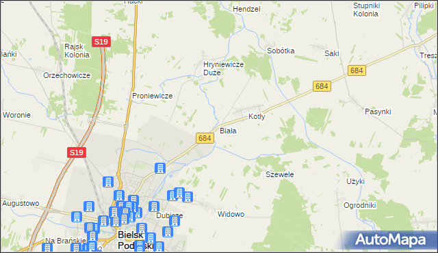 mapa Biała gmina Bielsk Podlaski, Biała gmina Bielsk Podlaski na mapie Targeo