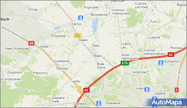 mapa Biała gmina Kłobuck, Biała gmina Kłobuck na mapie Targeo
