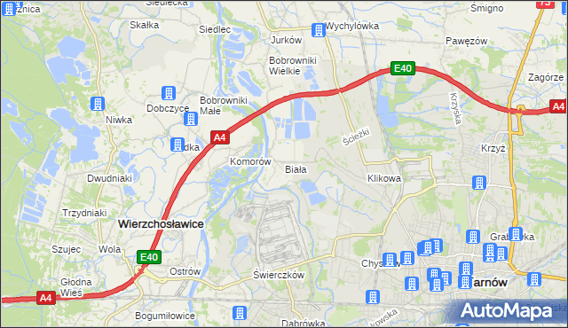 mapa Biała gmina Tarnów, Biała gmina Tarnów na mapie Targeo