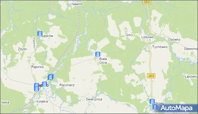 mapa Biała Góra gmina Rąbino, Biała Góra gmina Rąbino na mapie Targeo