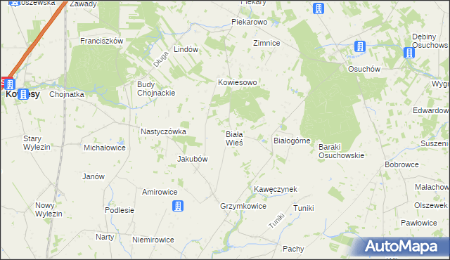 mapa Biała Wieś gmina Biała Rawska, Biała Wieś gmina Biała Rawska na mapie Targeo