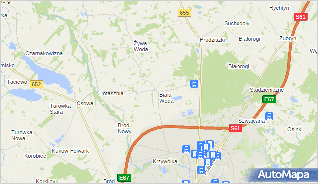 mapa Biała Woda gmina Suwałki, Biała Woda gmina Suwałki na mapie Targeo