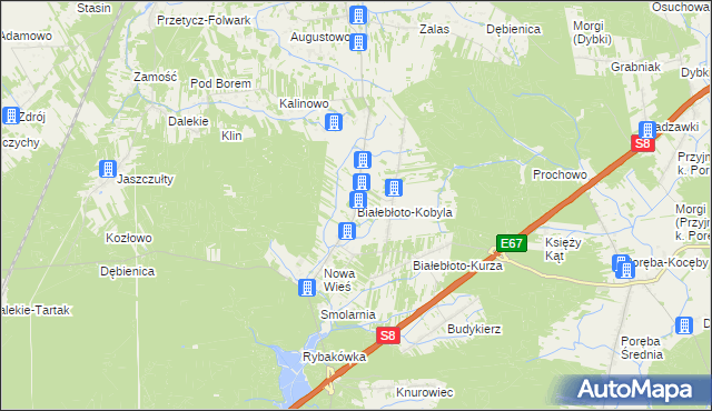 mapa Białebłoto-Kobyla, Białebłoto-Kobyla na mapie Targeo