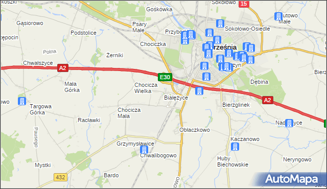 mapa Białężyce, Białężyce na mapie Targeo