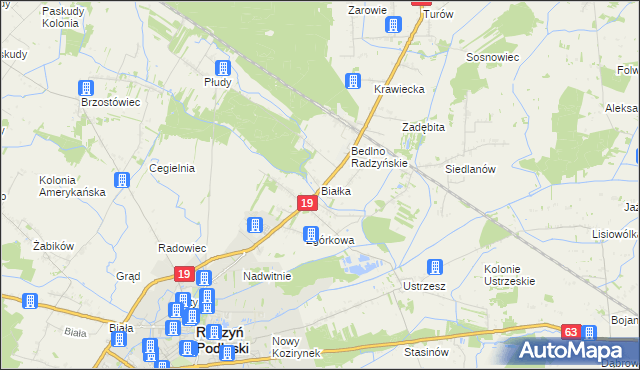 mapa Białka gmina Radzyń Podlaski, Białka gmina Radzyń Podlaski na mapie Targeo