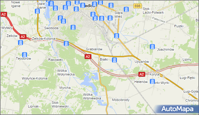 mapa Białki gmina Siedlce, Białki gmina Siedlce na mapie Targeo