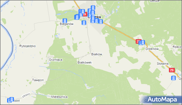mapa Białków gmina Cybinka, Białków gmina Cybinka na mapie Targeo