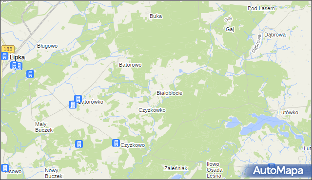 mapa Białobłocie gmina Lipka, Białobłocie gmina Lipka na mapie Targeo