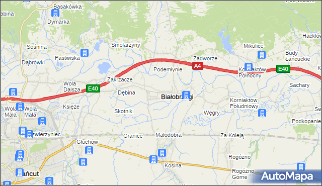 mapa Białobrzegi powiat łańcucki, Białobrzegi powiat łańcucki na mapie Targeo