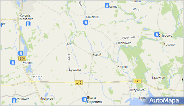 mapa Białuń gmina Stara Dąbrowa, Białuń gmina Stara Dąbrowa na mapie Targeo