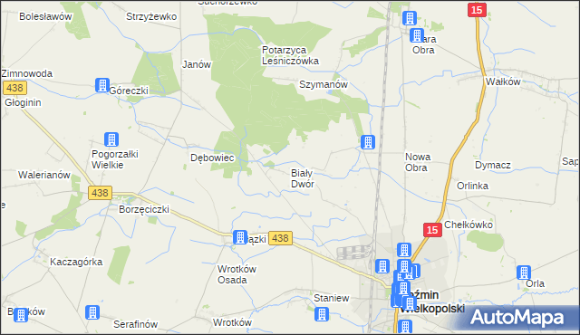 mapa Biały Dwór gmina Koźmin Wielkopolski, Biały Dwór gmina Koźmin Wielkopolski na mapie Targeo