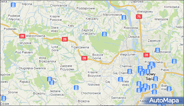 mapa Biczyce Górne, Biczyce Górne na mapie Targeo