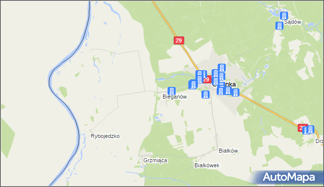 mapa Bieganów gmina Cybinka, Bieganów gmina Cybinka na mapie Targeo