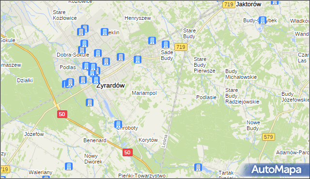 mapa Bieganów gmina Jaktorów, Bieganów gmina Jaktorów na mapie Targeo