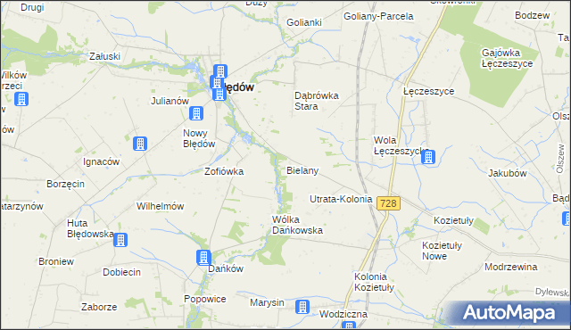 mapa Bielany gmina Błędów, Bielany gmina Błędów na mapie Targeo