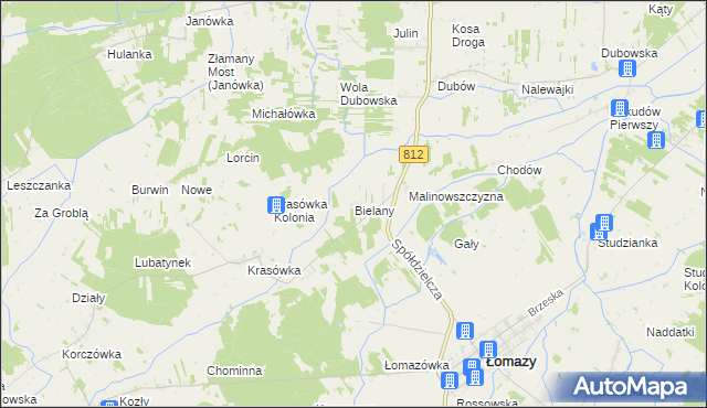 mapa Bielany gmina Łomazy, Bielany gmina Łomazy na mapie Targeo