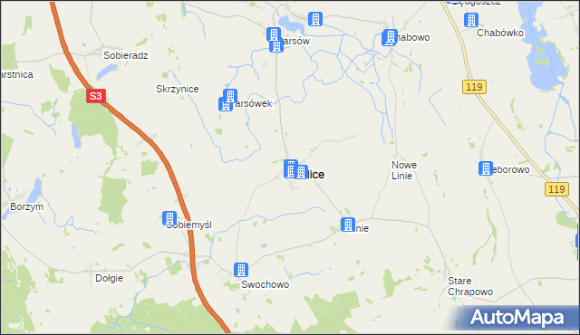 mapa Bielice powiat pyrzycki, Bielice powiat pyrzycki na mapie Targeo