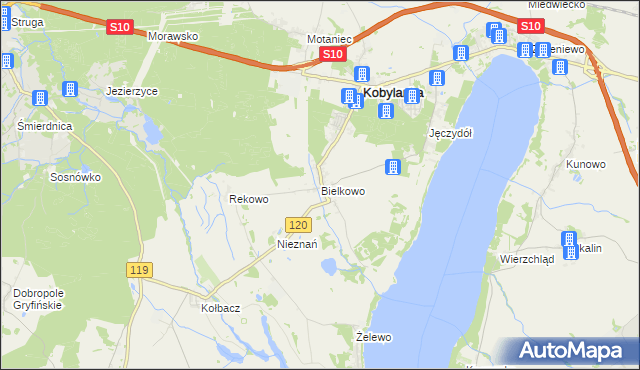 mapa Bielkowo gmina Kobylanka, Bielkowo gmina Kobylanka na mapie Targeo