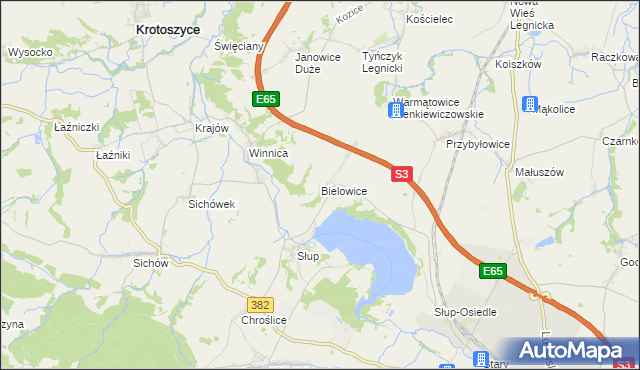 mapa Bielowice gmina Krotoszyce, Bielowice gmina Krotoszyce na mapie Targeo