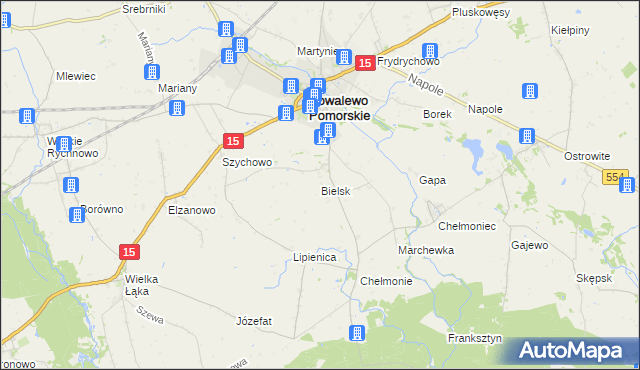 mapa Bielsk gmina Kowalewo Pomorskie, Bielsk gmina Kowalewo Pomorskie na mapie Targeo