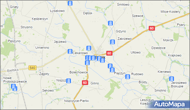 mapa Bielsk powiat płocki, Bielsk powiat płocki na mapie Targeo