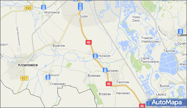 mapa Bieńkowice gmina Krzyżanowice, Bieńkowice gmina Krzyżanowice na mapie Targeo