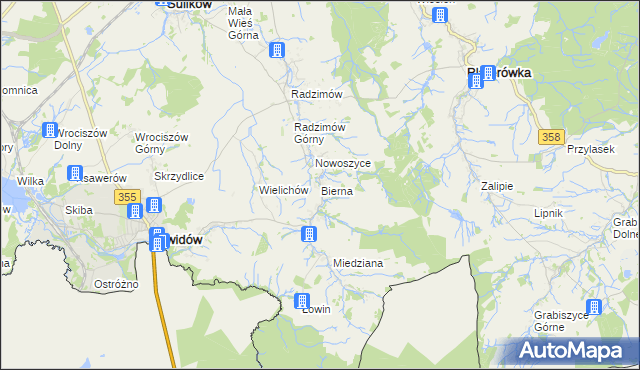 mapa Bierna gmina Sulików, Bierna gmina Sulików na mapie Targeo