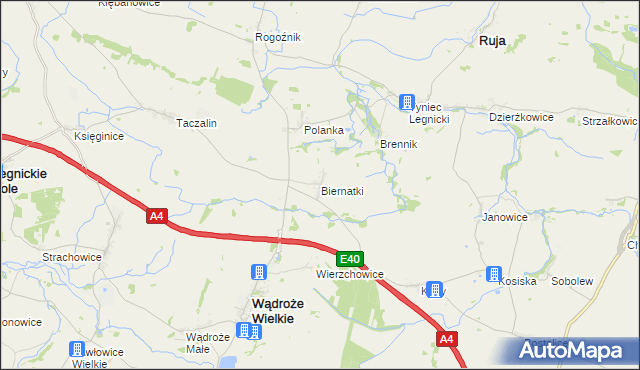 mapa Biernatki gmina Wądroże Wielkie, Biernatki gmina Wądroże Wielkie na mapie Targeo