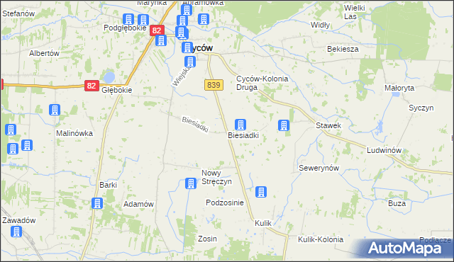 mapa Biesiadki gmina Cyców, Biesiadki gmina Cyców na mapie Targeo