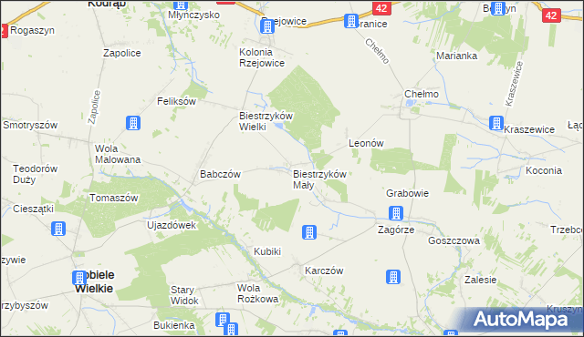 mapa Biestrzyków Mały, Biestrzyków Mały na mapie Targeo