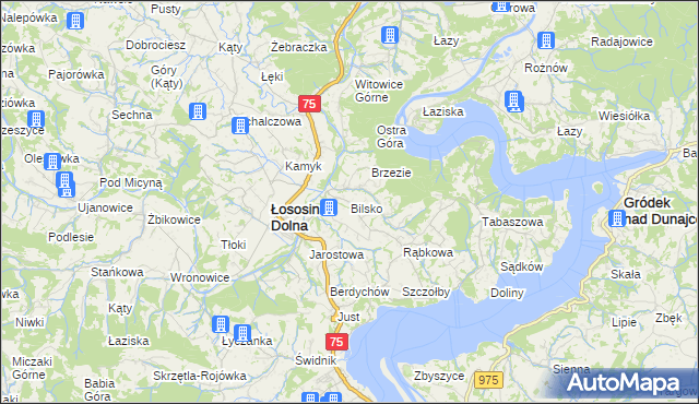 mapa Bilsko gmina Łososina Dolna, Bilsko gmina Łososina Dolna na mapie Targeo