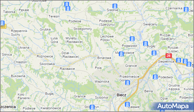 mapa Binarowa, Binarowa na mapie Targeo