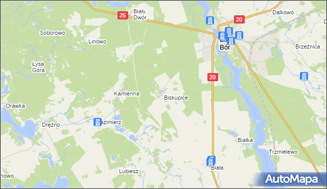 mapa Biskupice gmina Biały Bór, Biskupice gmina Biały Bór na mapie Targeo