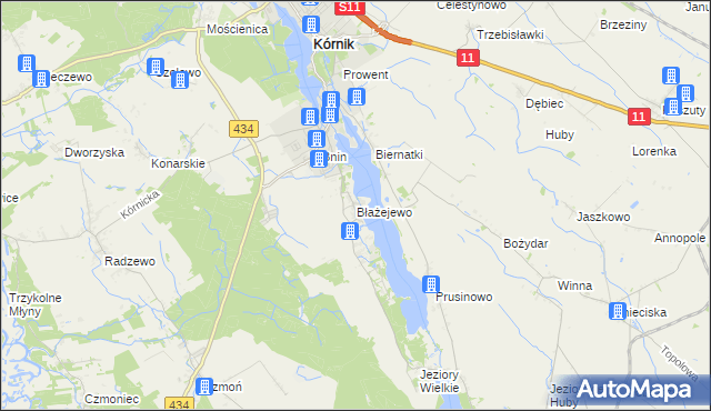 mapa Błażejewo gmina Kórnik, Błażejewo gmina Kórnik na mapie Targeo