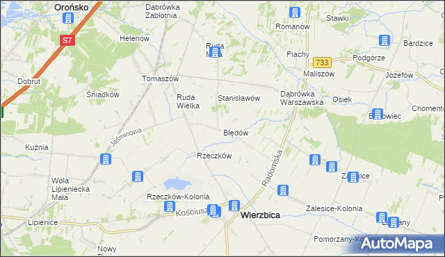 mapa Błędów gmina Wierzbica, Błędów gmina Wierzbica na mapie Targeo