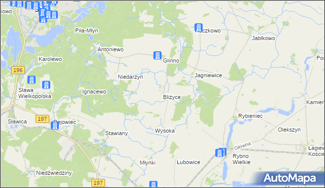 mapa Bliżyce gmina Skoki, Bliżyce gmina Skoki na mapie Targeo