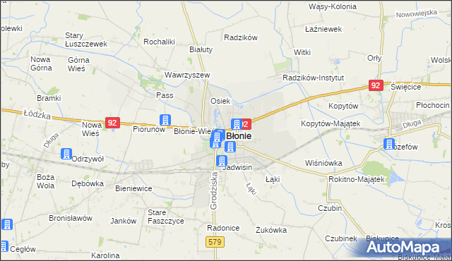 mapa Błonie powiat warszawski zachodni, Błonie powiat warszawski zachodni na mapie Targeo