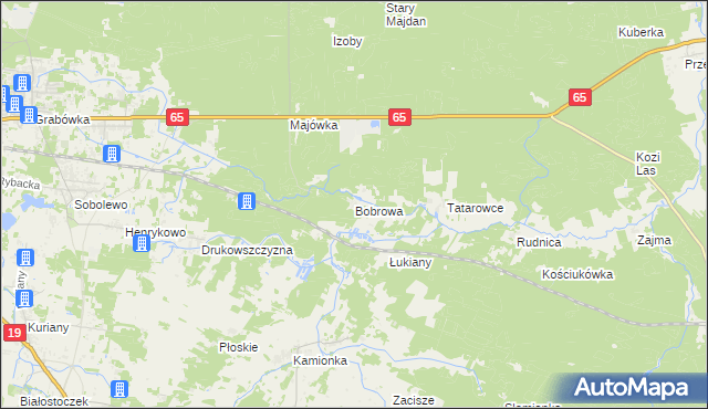 mapa Bobrowa gmina Zabłudów, Bobrowa gmina Zabłudów na mapie Targeo