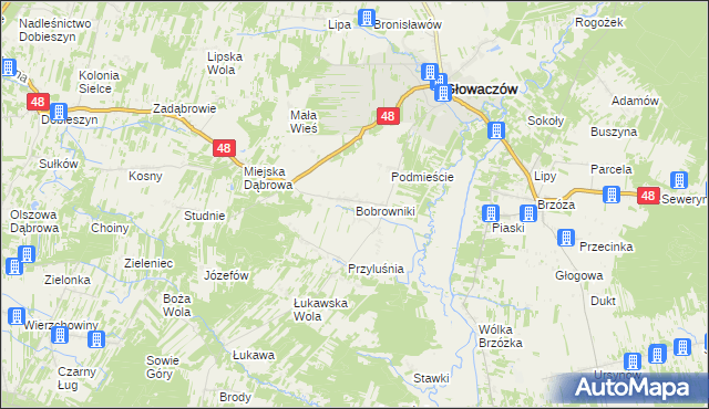 mapa Bobrowniki gmina Głowaczów, Bobrowniki gmina Głowaczów na mapie Targeo