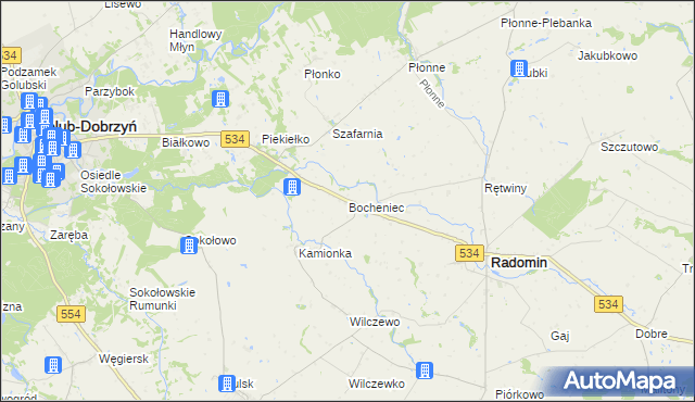 mapa Bocheniec gmina Radomin, Bocheniec gmina Radomin na mapie Targeo