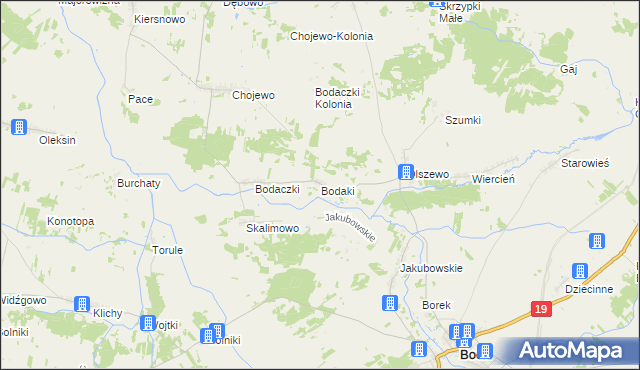 mapa Bodaki gmina Boćki, Bodaki gmina Boćki na mapie Targeo