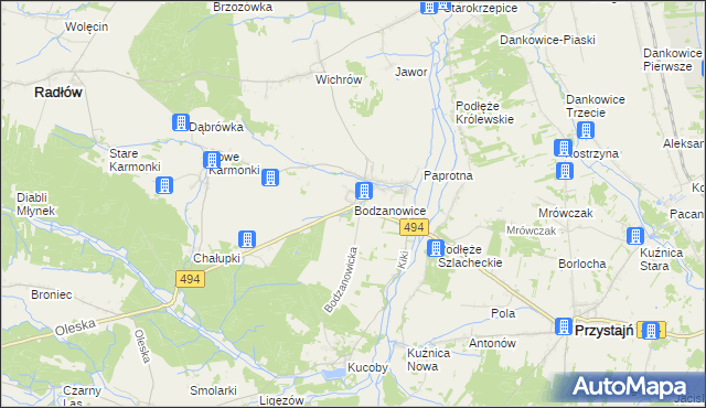 mapa Bodzanowice, Bodzanowice na mapie Targeo