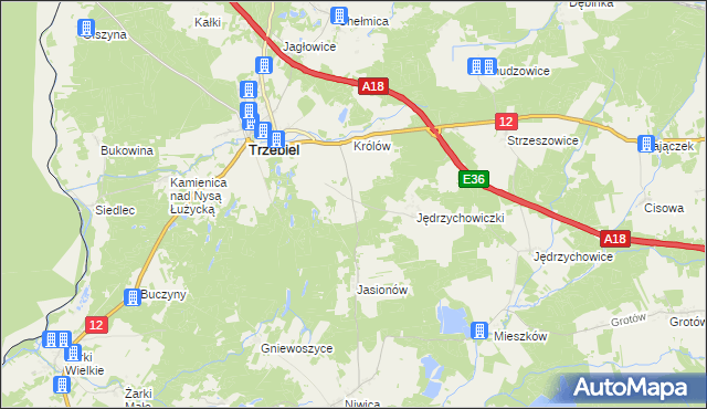 mapa Bogaczów gmina Trzebiel, Bogaczów gmina Trzebiel na mapie Targeo