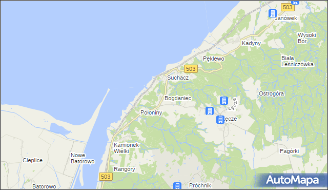 mapa Bogdaniec gmina Tolkmicko, Bogdaniec gmina Tolkmicko na mapie Targeo