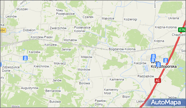 mapa Bogdanów gmina Wola Krzysztoporska, Bogdanów gmina Wola Krzysztoporska na mapie Targeo