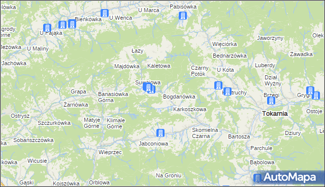 mapa Bogdanówka gmina Tokarnia, Bogdanówka gmina Tokarnia na mapie Targeo