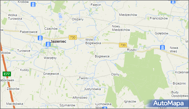 mapa Boglewice, Boglewice na mapie Targeo