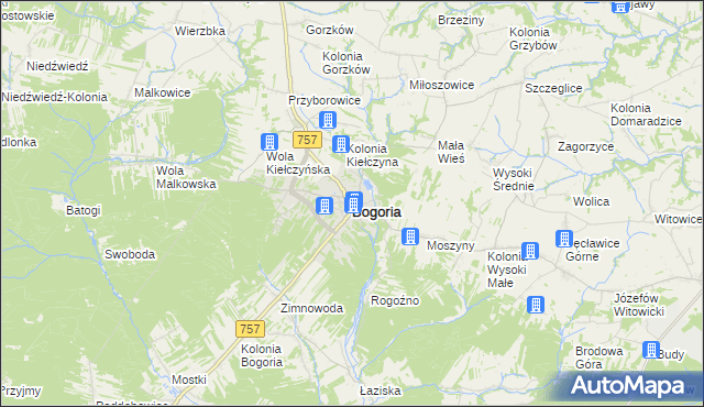 mapa Bogoria powiat staszowski, Bogoria powiat staszowski na mapie Targeo