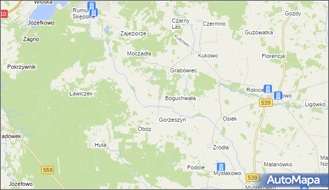 mapa Boguchwała gmina Skępe, Boguchwała gmina Skępe na mapie Targeo