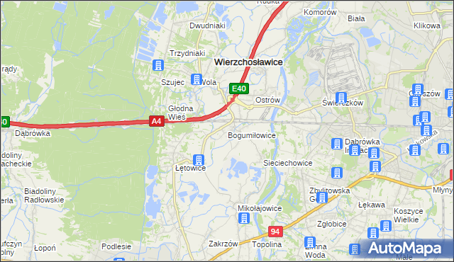 mapa Bogumiłowice gmina Wierzchosławice, Bogumiłowice gmina Wierzchosławice na mapie Targeo